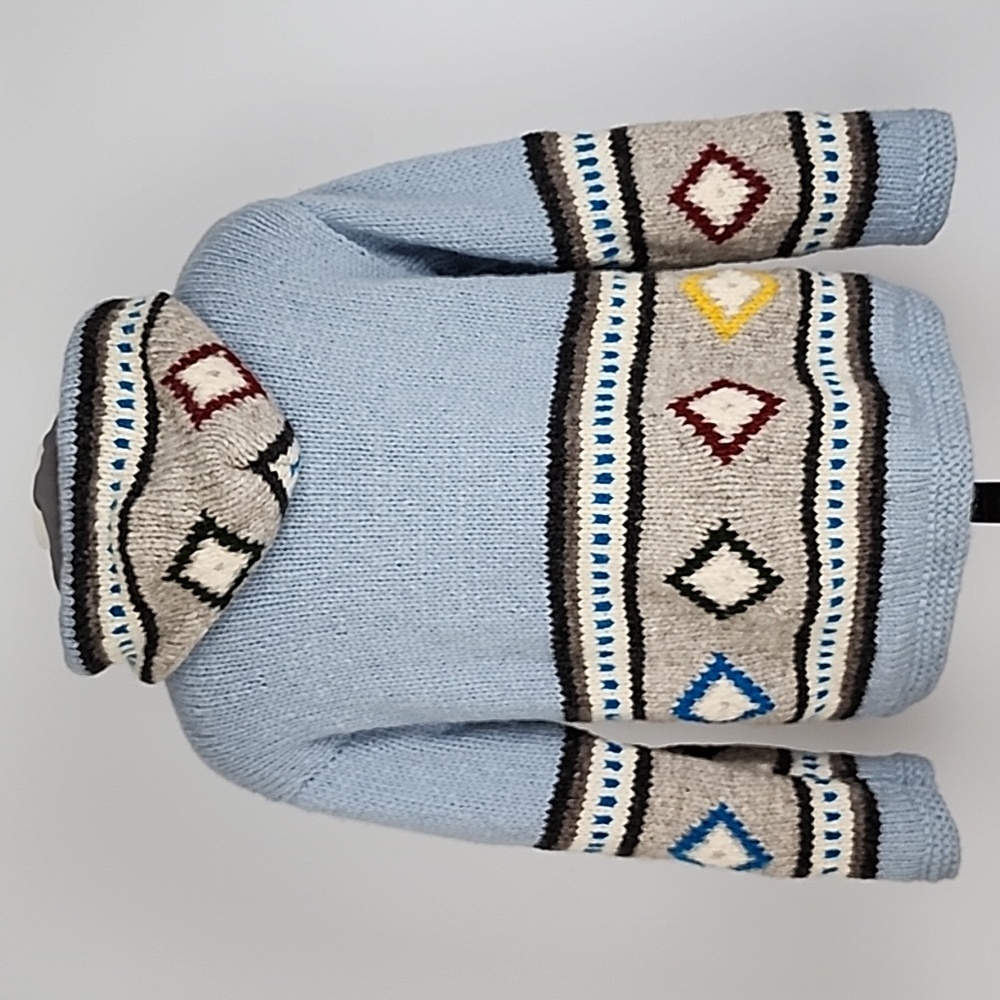 KYBER Outwear Women's Knit Light Blue Fairisle Wool Fleece Lined Zip Hoodie Sz S - Picture 2 of 15